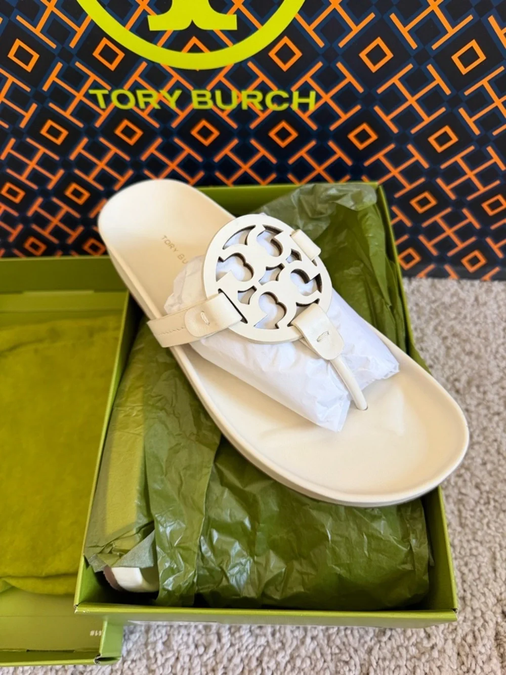 Tory Burch Miller Cloud Leather Sandal New Ivory Size 8